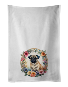 Fawn Pug and Flowers Kitchen Towel Set of 2