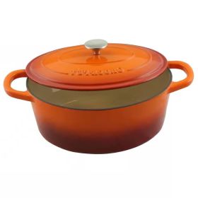 7-Quart Enameled Orange Sunburst Cast Iron Dutch Oven with Lid