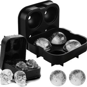 1pc 4 Skull Silicone Ice Ball Trays Silicone Halloween Skull Ice Mold