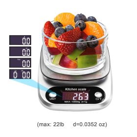 Kitchen Scales Stainless Steel For Food 22lb(1oz) Measuring LCD Precision Electronic Weighing