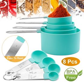 8Pcs Plastic Measuring Cups and Spoon, Set Kitchen Utensil Tools