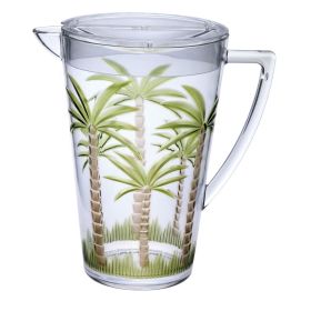 2.75 Quarts Water Pitcher with Lid, Palm Tree Design Unbreakable Plastic, with Spout BPA Free