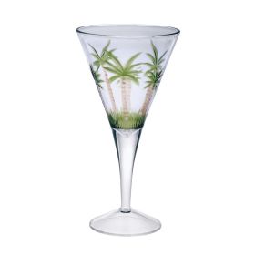 Palm Tree V Shaped Plastic Wine Glasses Set of 4 (14oz), BPA Free Acrylic Unbreakable