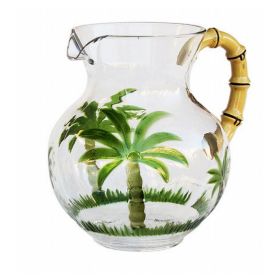 3 Quarts Water Pitcher with Lid, Palm Tree Design Unbreakable Plastic, with Spout BPA Free