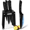 Kitchen Knife Set, 6 Pieces Black Stainless Steel Sharp with Acrylic Stand, Non-stick Coating Knife Block