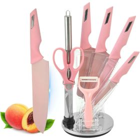 Kitchen Knife Set, 8-Pieces Pink Ultra Sharp with Acrylic Stand, PP Handle Non-stick with Gift Box