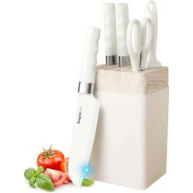 Kitchen Knife Set, 6-Pieces White Non-stick Stainless Steel with Block Ultra Sharp with Accessories