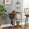 Grey 11 Bottle Wine Rack, 5 Tier Freestanding with Hanging Glass Holder and Storage Shelves, Home Bar