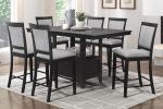 Charcoal Gray Wood Finish 7pc Dining Table Counter Height with Base Storage and 6 Chairs Kitchen Furniture