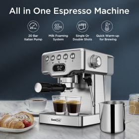 Geek Chef Espresso Machine,20 bar Pressure with milk frother for home use,1.8L Water Tank, Stainless