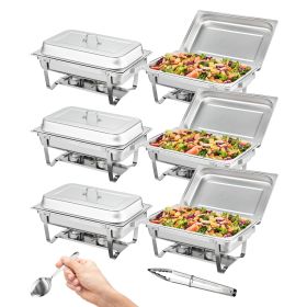 VEVOR Chafing Dish Buffet Set, 8 Qt Stainless Chafer with 6 Pans, Rectangle Catering Warmer Server with Lid Water Pan Folding Stand