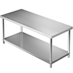 VEVOR Stainless Steel Prep Table, 72 x 30 x 34 Inch, 550lbs Load Capacity Heavy Duty Metal with Adjustable Undershelf