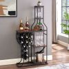 Wine Rack, 5 Tier 11 bottles, Freestanding with Hanging Wine Glass Holder and Storage Shelves