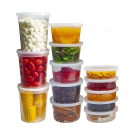 Deli Plastic Storage Reusable Containers with Lids 8oz, 16oz, 32oz (10 CT of each - Combo 30CT) Food Containers, Microwavable & Freezer Friendly