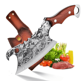 Dream Reach Butcher Knife Outdoor Meat Cleaver with Leather Sheath for Camping Cooking BBQ Gift