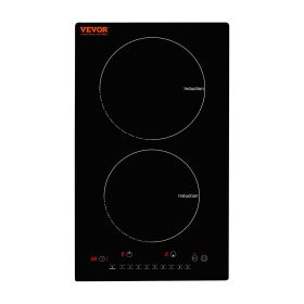 VEVOR Electric Cooktop, 2 Burners, 12'' Induction Stove Top, Built-in Magnetic 1800W, 9 Heating Level Multifunctional