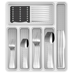 49-Piece Kitchen Silverware Set for 8 with Flatware Drawer Organizer, Durable Stainless Steel Cutlery Mirror Polished Tableware