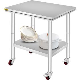 VEVOR Stainless Steel Work Table with Wheels 24 x 30 Heavy Duty for Home - Commercial Kitchen Business