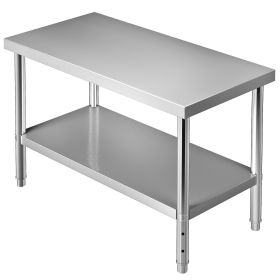 VEVOR Stainless Steel Commercial Prep Table, 48 x 24 x 34 Inch, 550lbs Load Capacity Heavy Duty Metal Worktable with Adjustable Undershelf