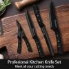 Kitchen Knife Set, 6 Pieces Black Stainless Steel Sharp with Acrylic Stand, Non-stick Coating Knife Block