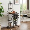 Grey 11 Bottle Wine Rack, 5 Tier Freestanding with Hanging Glass Holder and Storage Shelves, Home Bar