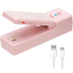 1pc 2 In 1 USB Chargable Mini Bag Heat Sealer With Cutter Knife Portable For Plastic Bag Food Storage (Color: Pink)