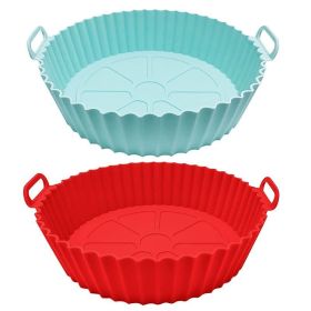 2pcs Air Fryer Silicone Pot; Reusable Liners; Silicone Basket; Food Safe Accessories (Color: Dark Red + Light Blue)